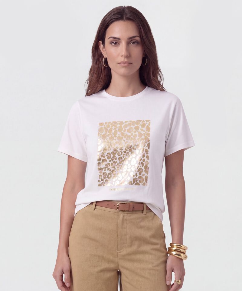 Camiseta B&aacute;sica Con Estampado Metalizado Para Mujer