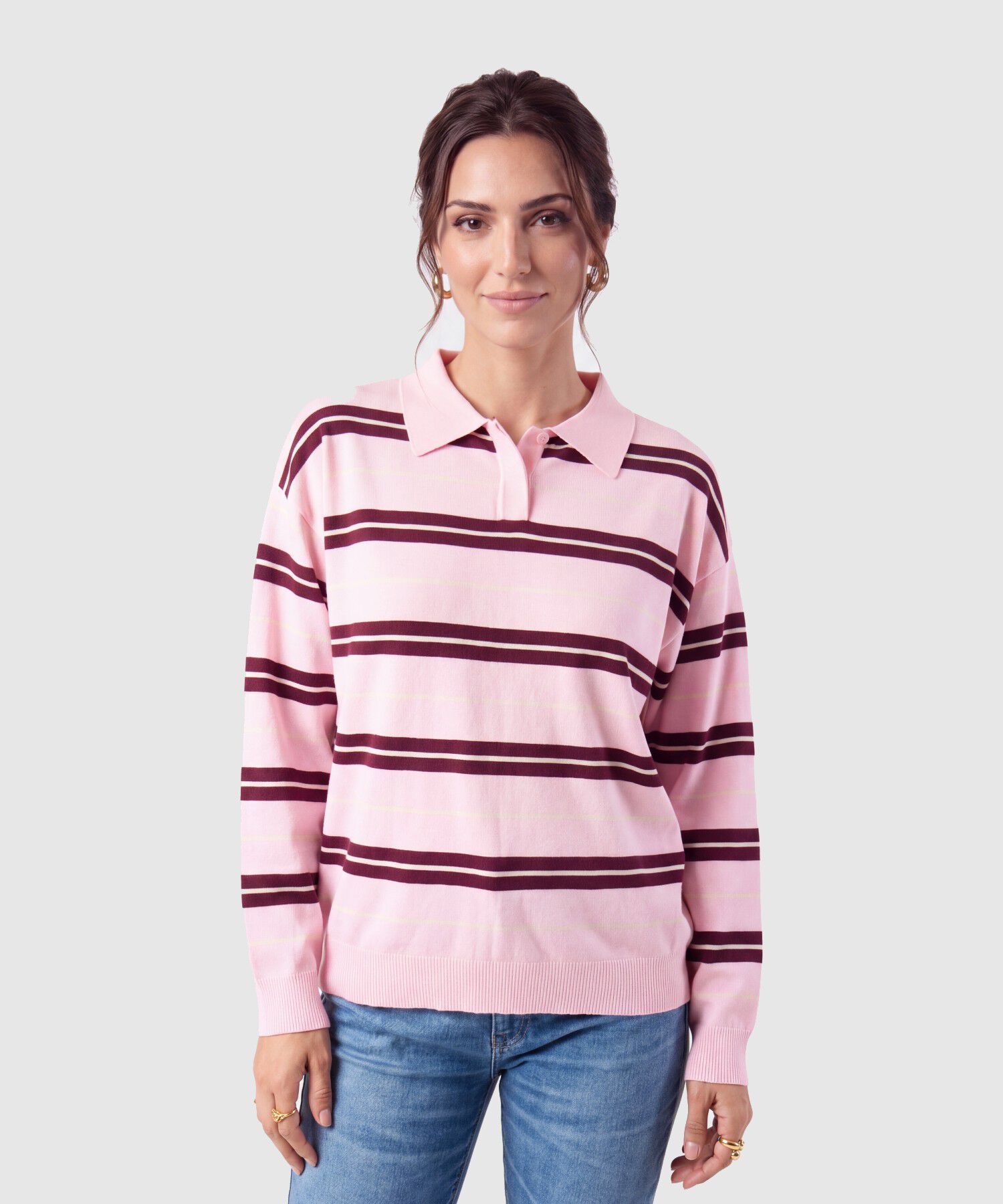 Polo Manga Larga A Rayas Para Mujer