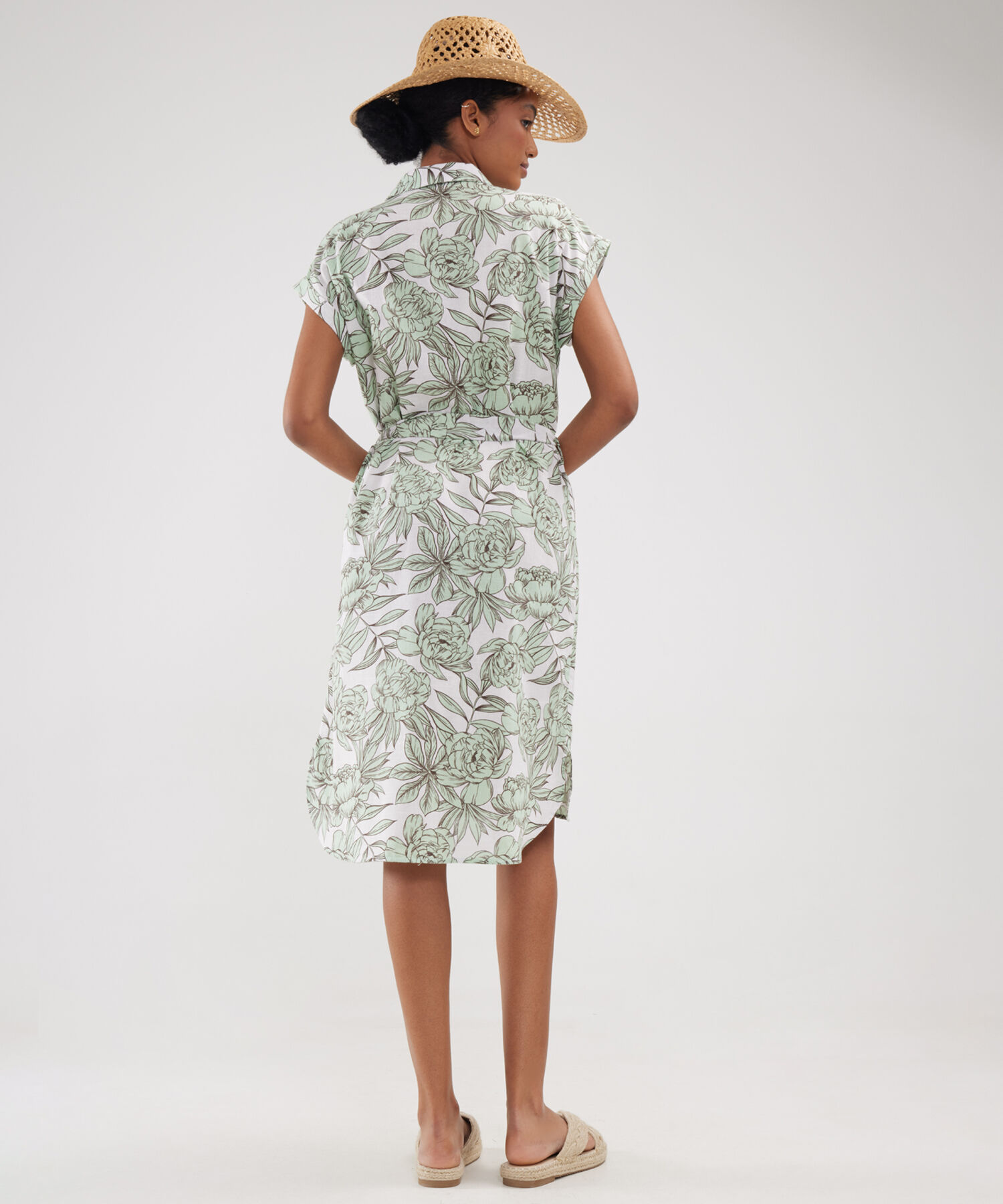 Vestido Camisero En Lino Estampado