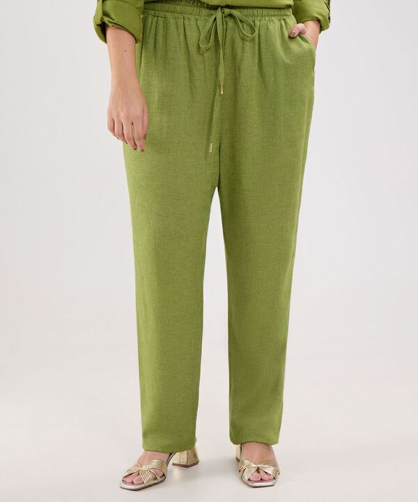 Pantalon Unicolor En Lino Con Vena image number null