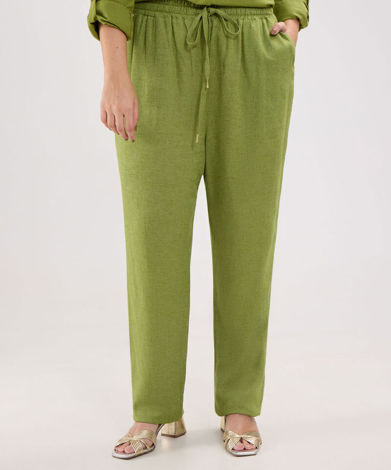Pantalon Unicolor En Lino Con Vena