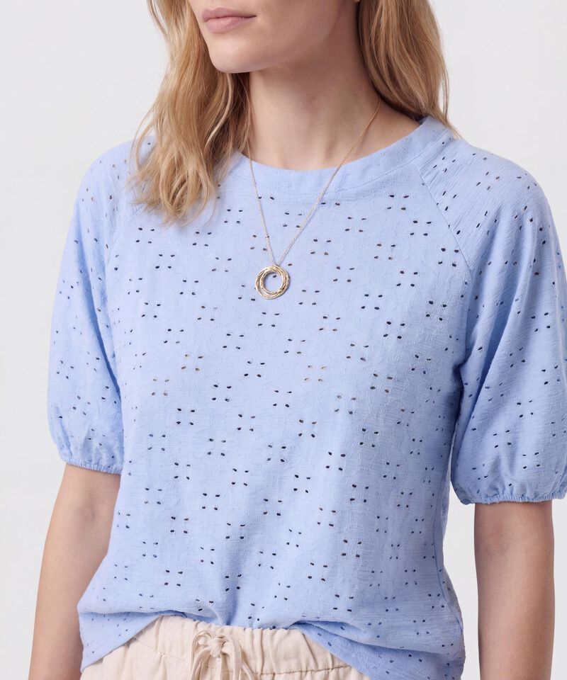 Camiseta Manga Globo Con Ojalillo Para Mujer