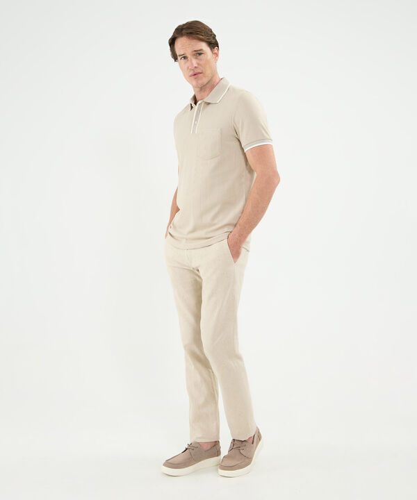 Polo Unicolor, Cuello, Puños Y Pechera Tejida