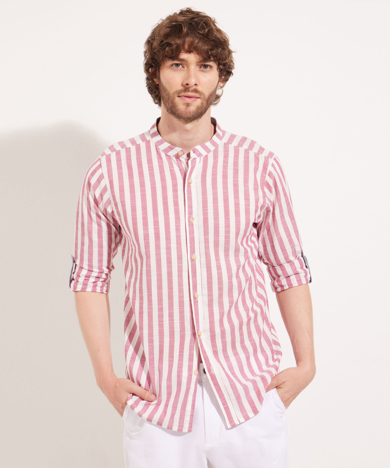 Camisa Manga Larga Cuello Mao Preteñido