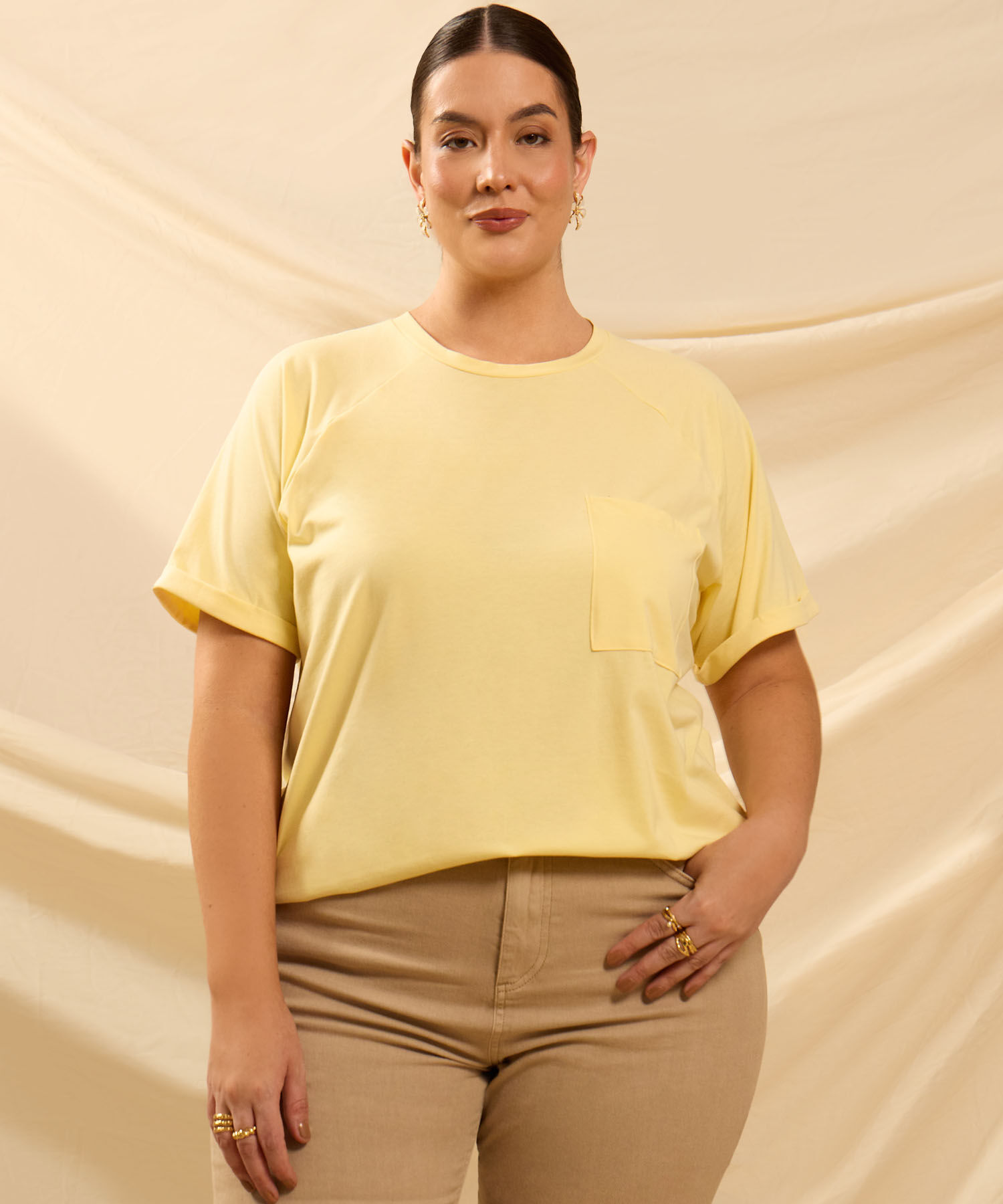 Camiseta Con Bolsillo Y Manga Ragl&aacute;n Mujer Curvy