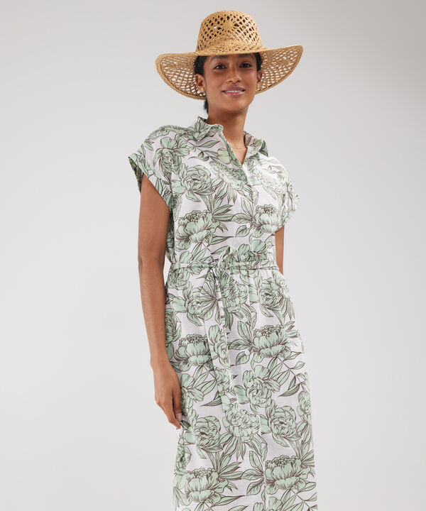 Vestido Camisero En Lino Estampado