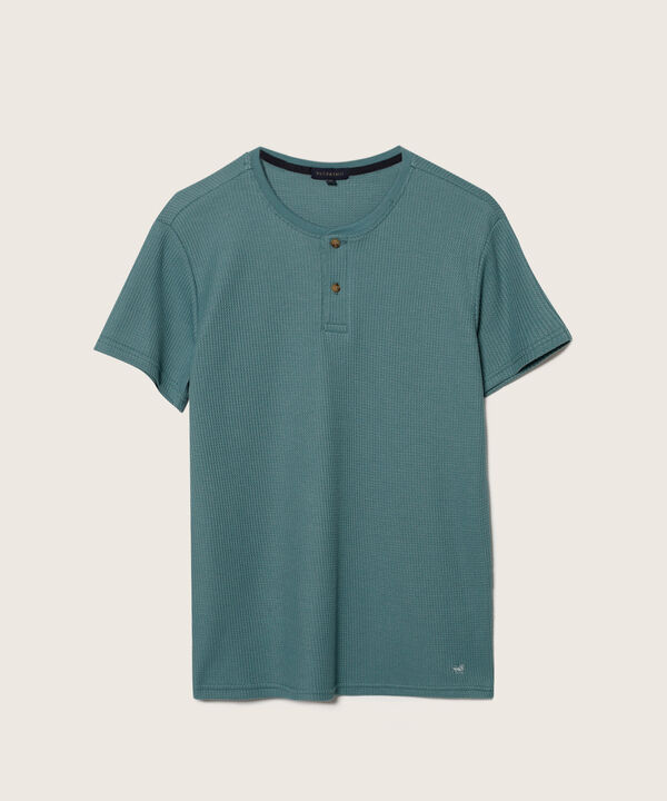 Camiseta Manga Corta Unicolor Cuello Henley