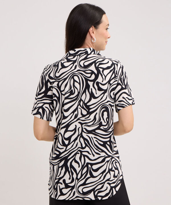 Camisa Estampada, Manga Corta, Cuello Camisero