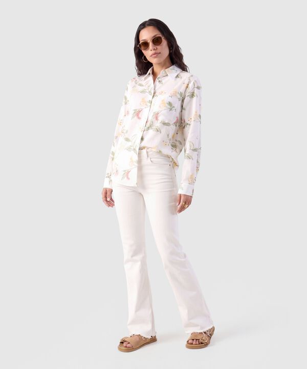Camisa Manga Larga Con Bolsillo Para Mujer
