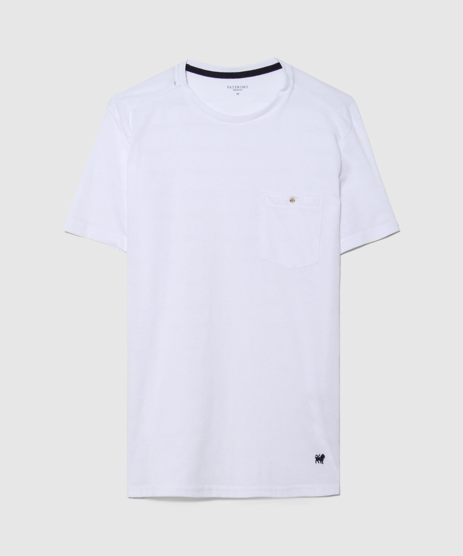 Camiseta Unicolor, Cuello Redondo Con Bolsillo De Parche