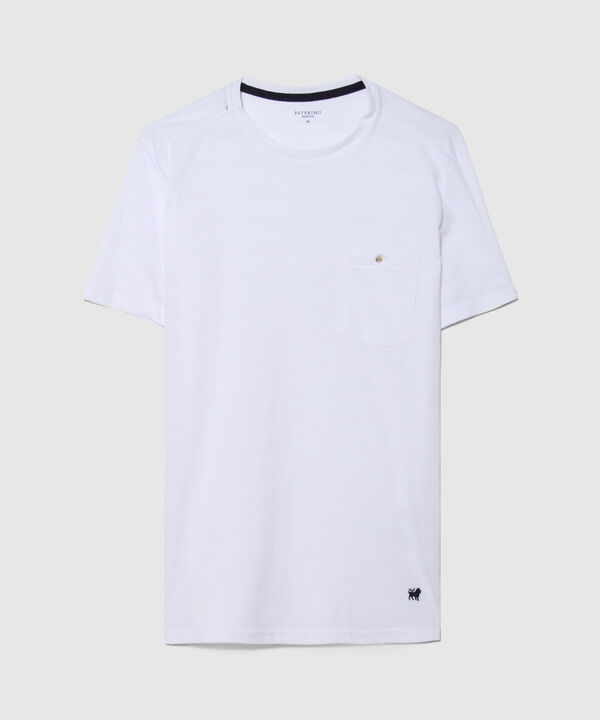 Camiseta Unicolor, Cuello Redondo Con Bolsillo De Parche