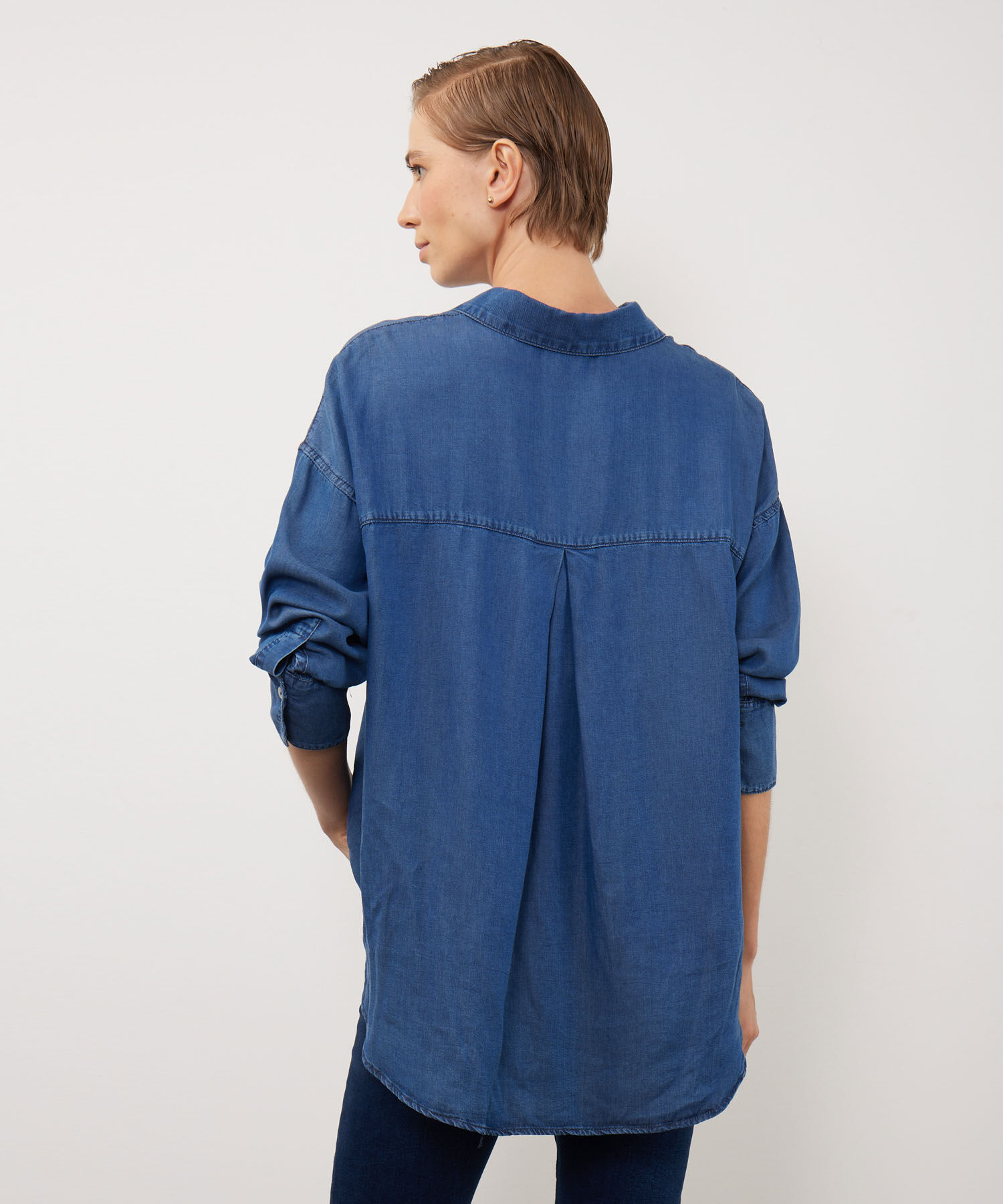 Camisa Camisa Tencel Oversize Manga Larga