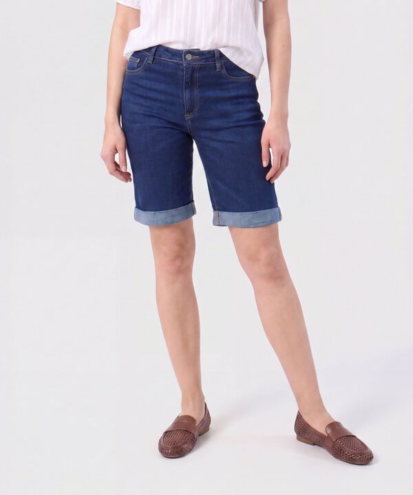 Bermuda Denim Con Dobladillo Para Mujer