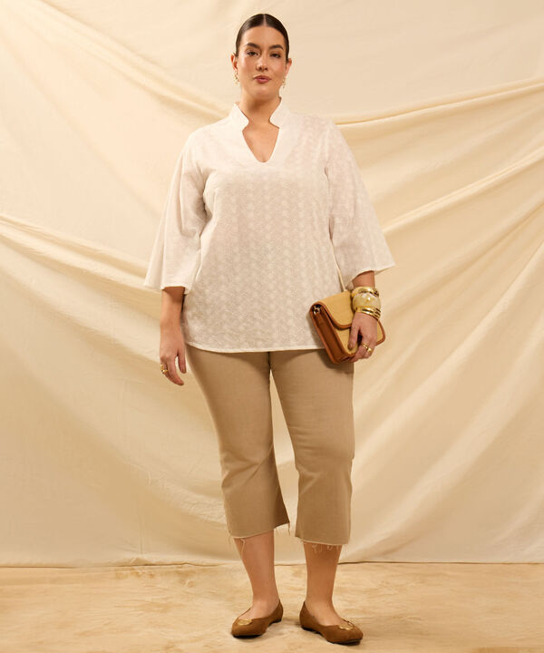 Blusa con Escote V y Manga 3/4 Para Mujer Curvy