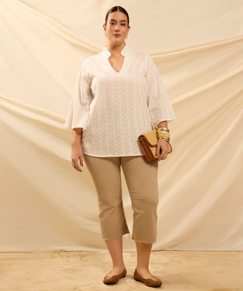 Blusa con Escote V y Manga 3/4 Para Mujer Curvy