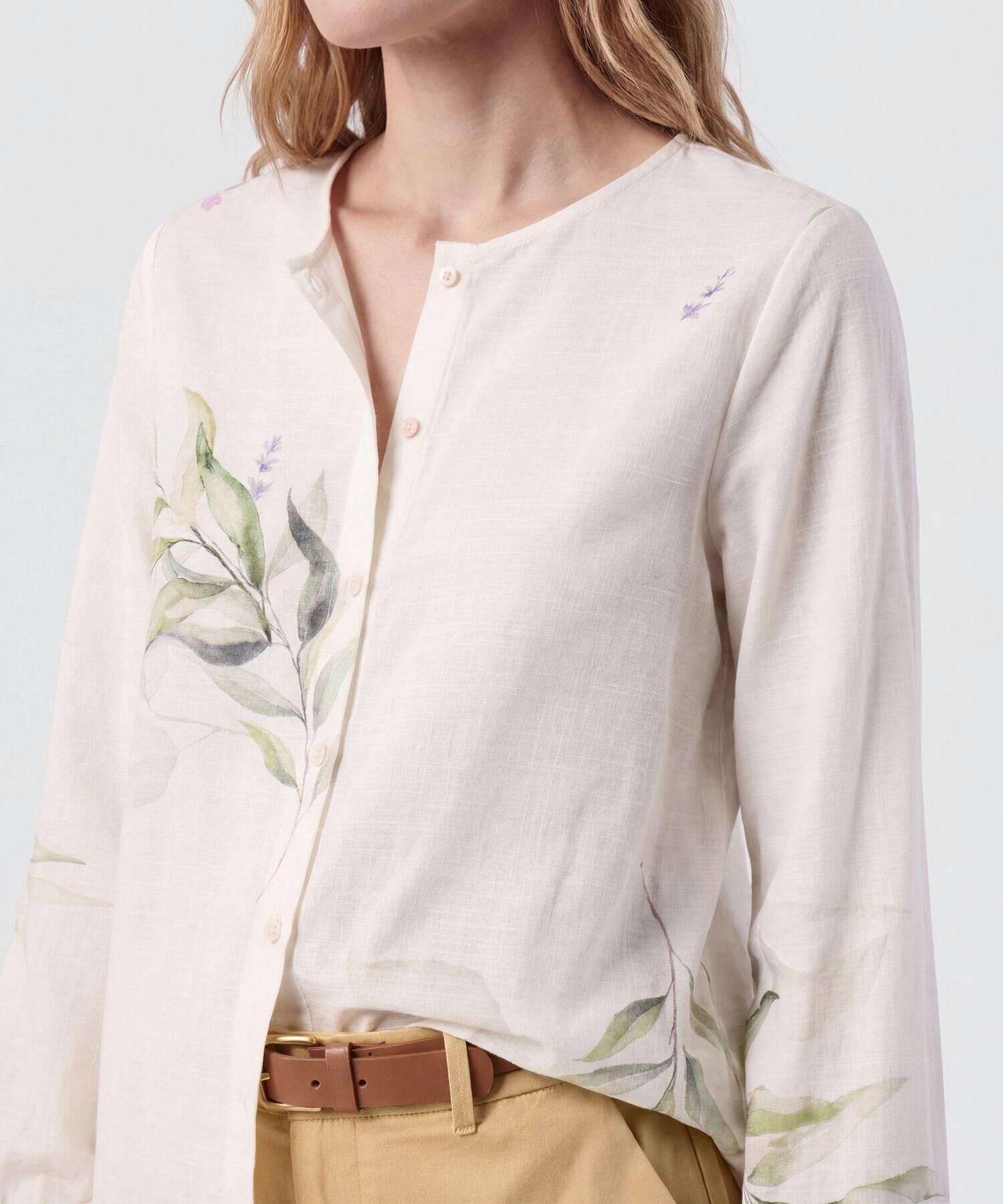 Blusa Con Cuello Redondo Y Manga Larga Mujer