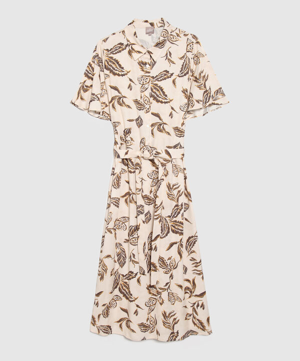 Vestido Manga Corta Midi Con Cinturón