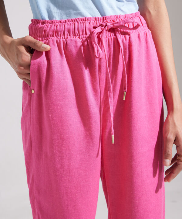 Pantalón Pretina Resortada  En Lino Unicolor