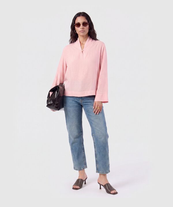 Blusa Manga Larga Cuello Mao Para Mujer