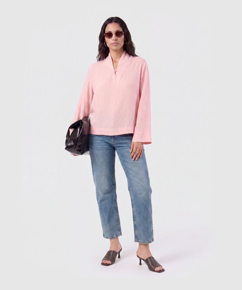 Blusa Manga Larga Cuello Mao Para Mujer