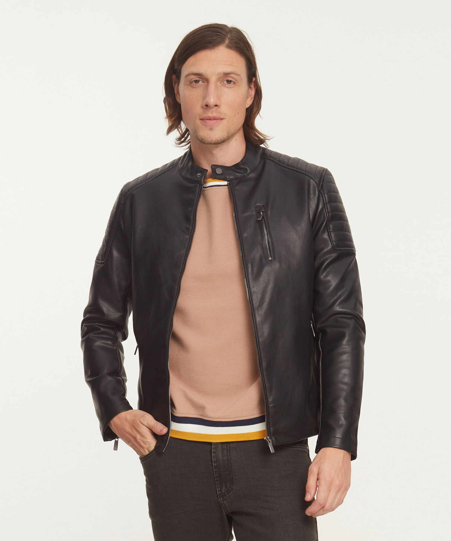 Chaqueta Pu Cuello Neru Con Cremallera