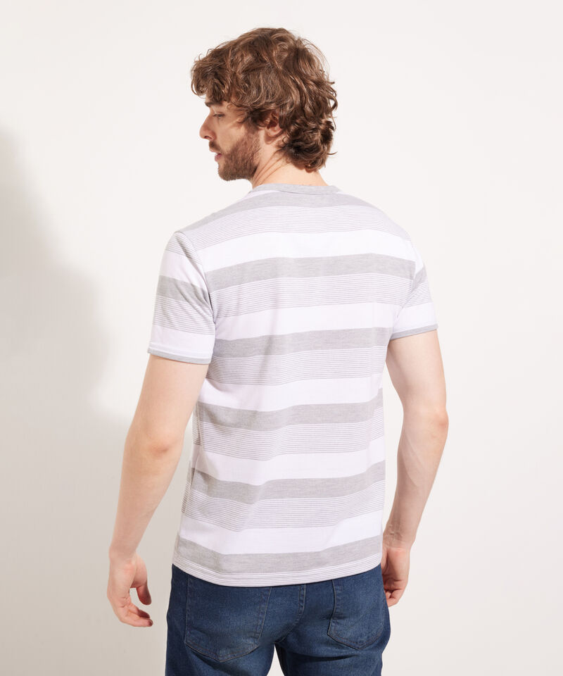 Camiseta Manga Corta Cuello Redondo Con Bolsillo, Preteñida A Rayas