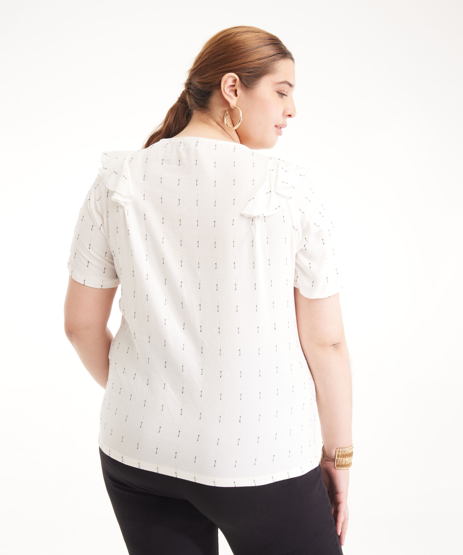 Blusa Manga Corta Con Tira Tejida En cuello