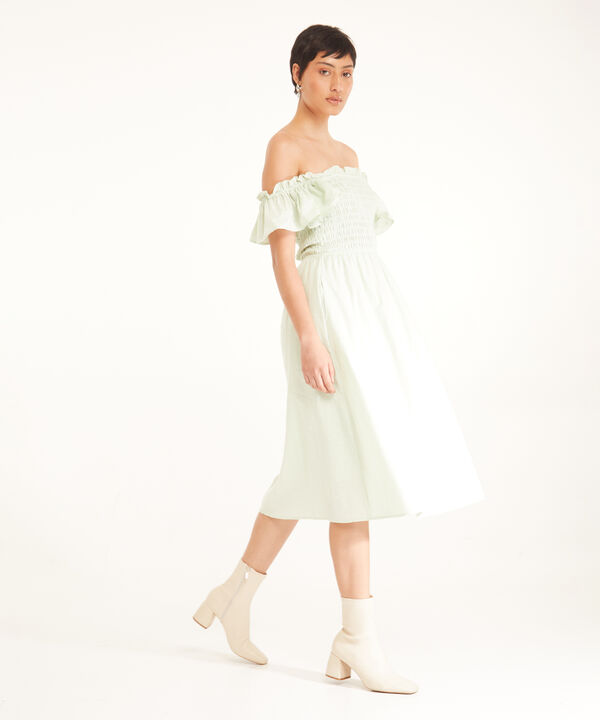 Vestido Midi Manga Corta Tipo Gola