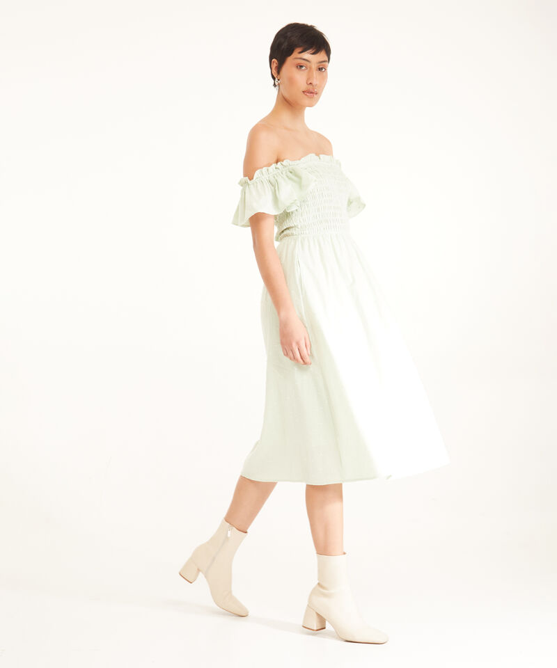Vestido Midi Manga Corta Tipo Gola
