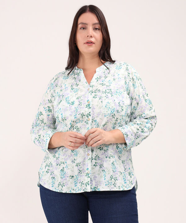 Blusa Estampada, Manga Larga Con Charretera