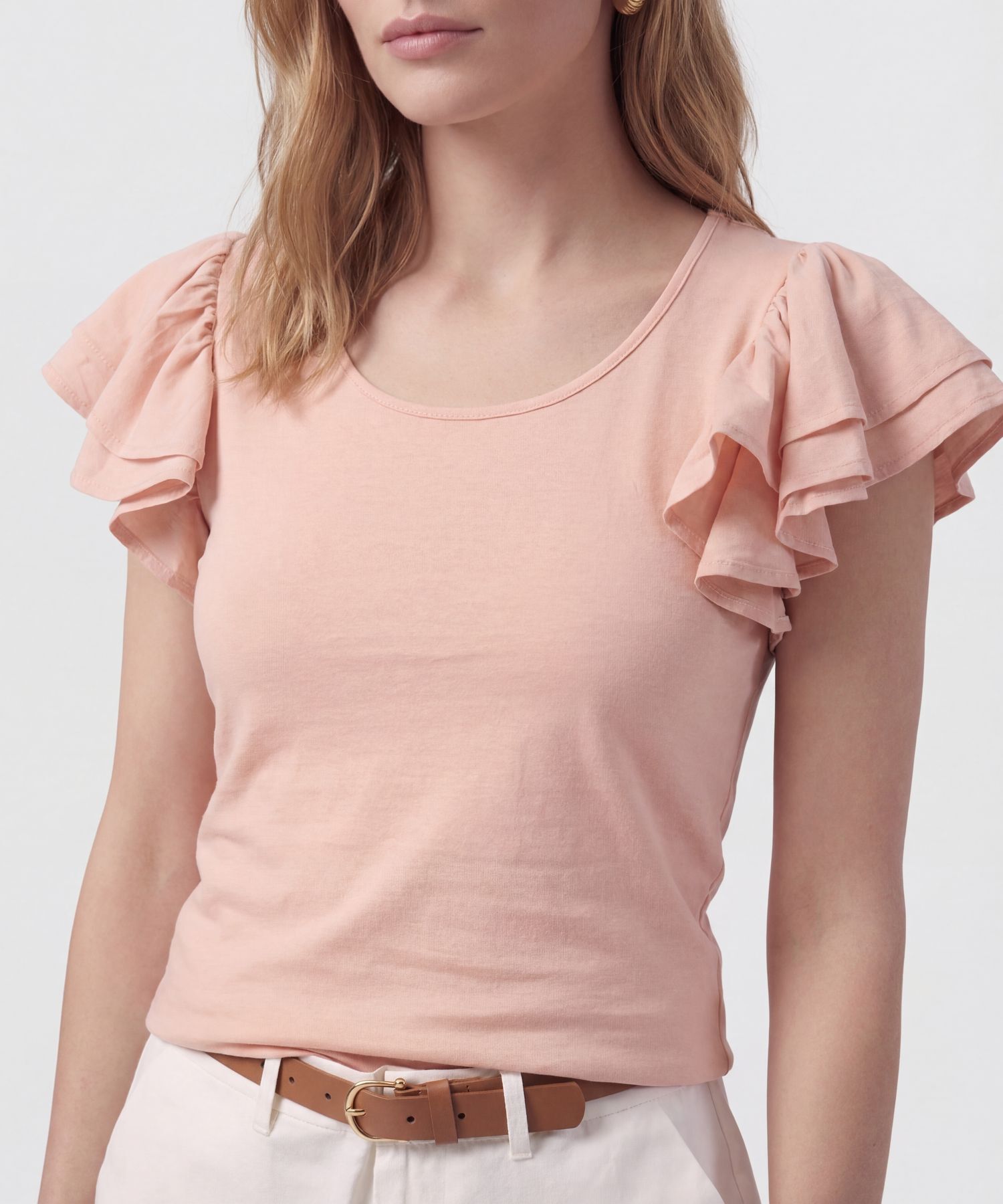 Camiseta Con Mangas De Volantes Para Mujer