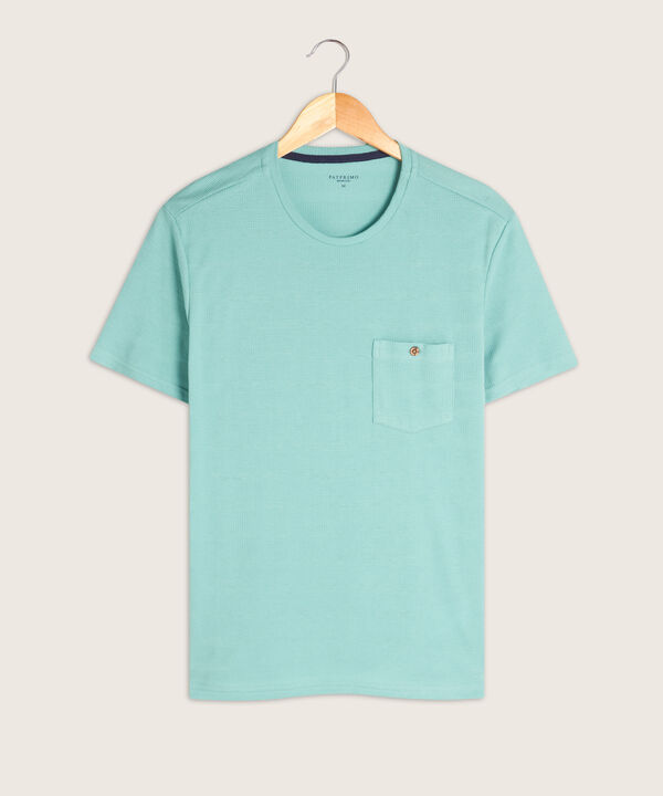 Camiseta Unicolor, Cuello Redondo Con  Bolsillo De Parche