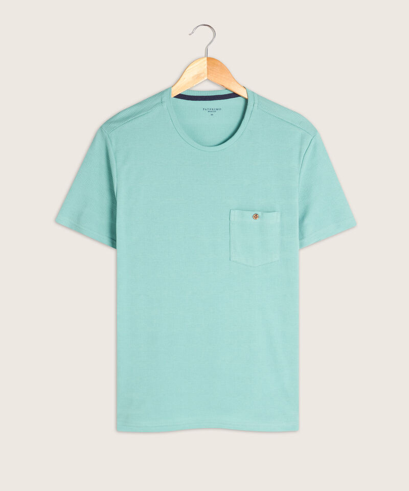 Camiseta Unicolor, Cuello Redondo Con  Bolsillo De Parche