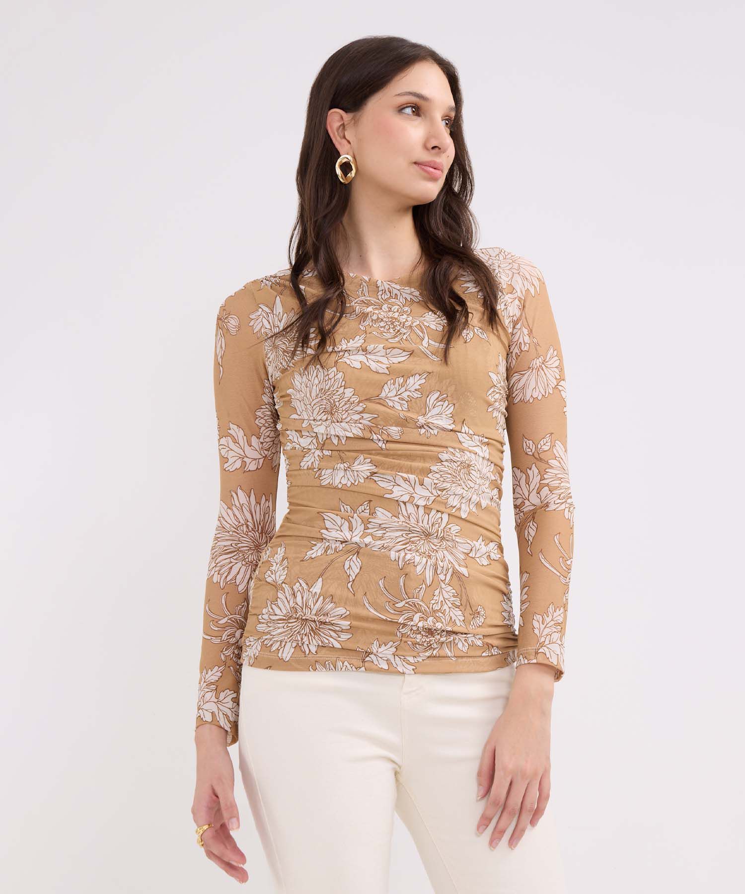 Camiseta Manga 3/4 Estampada, Cuello Redondo