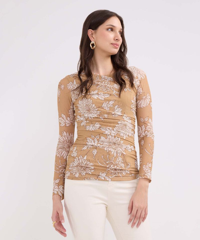 Camiseta Manga 3/4 Estampada, Cuello Redondo