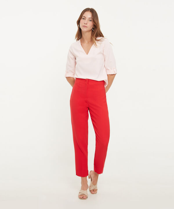 Blusa Manga 3/4 Unicolor Escote En V