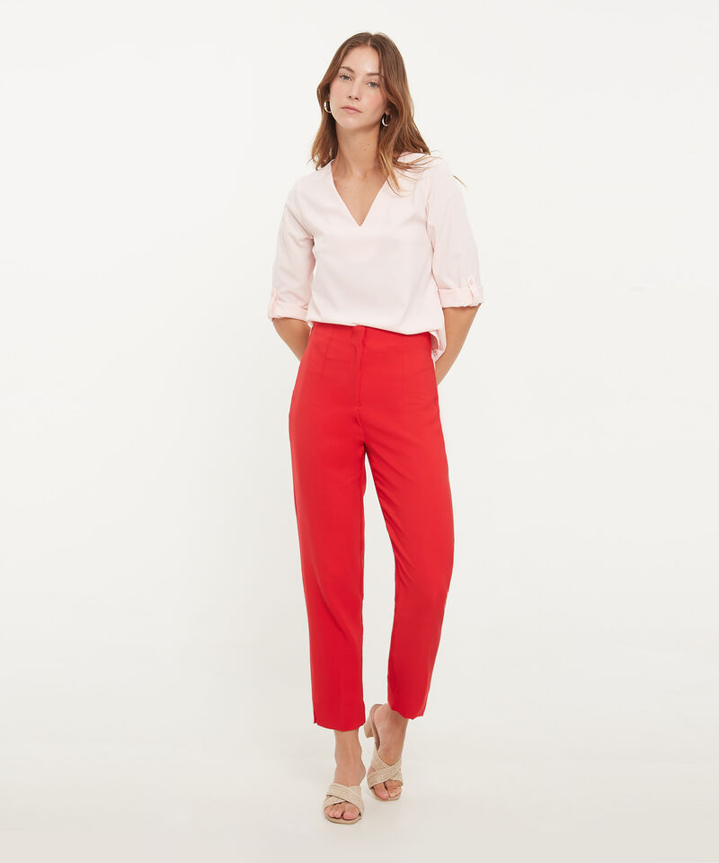 Blusa Manga 3/4 Unicolor Escote En V