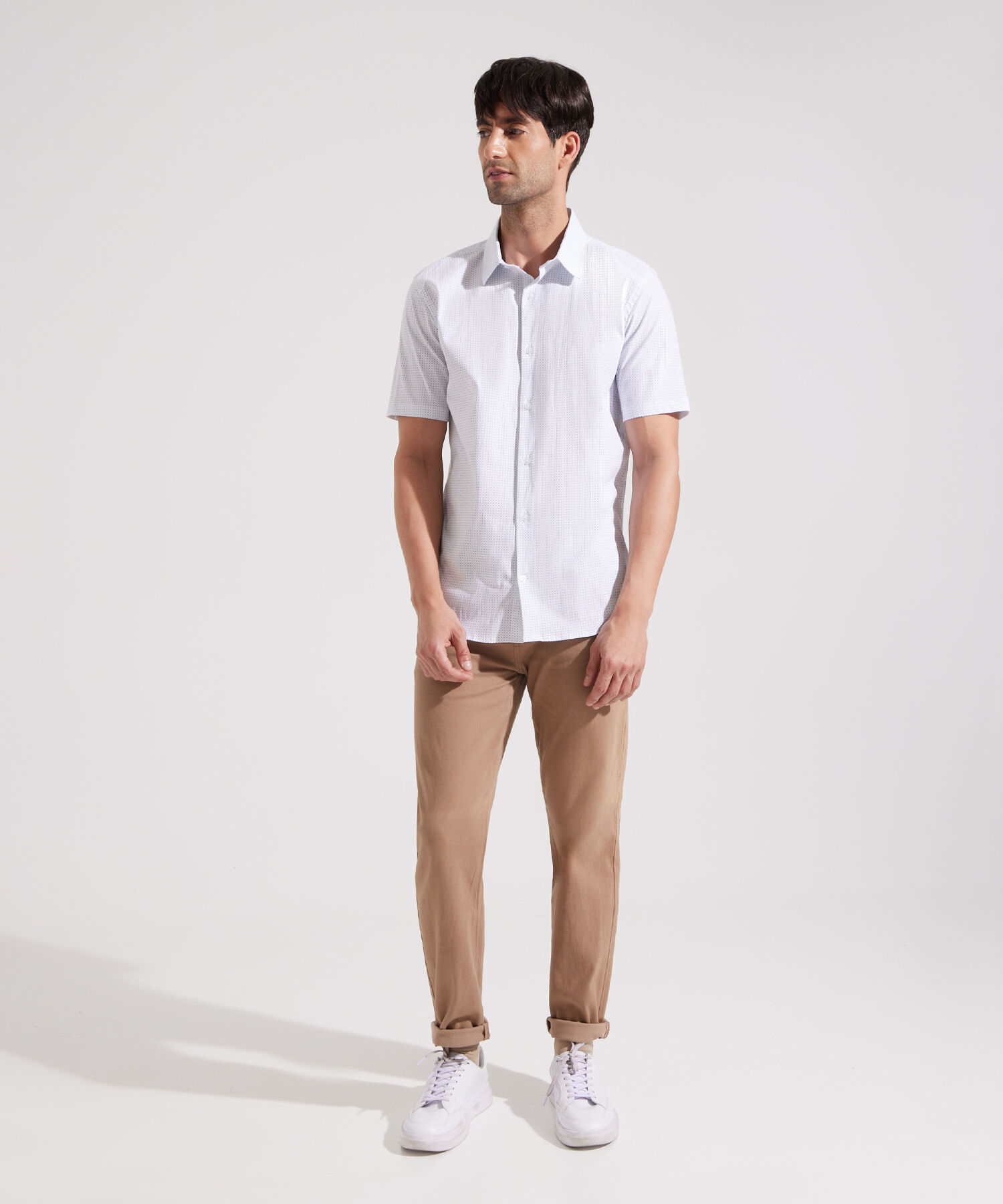 Camisa Estampada Manga Corta, Cuello Formal