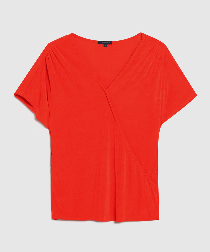 Camiseta Unicolor, Manga Corta Tipo Murciélago, Escote En V Cruzado, Serena
