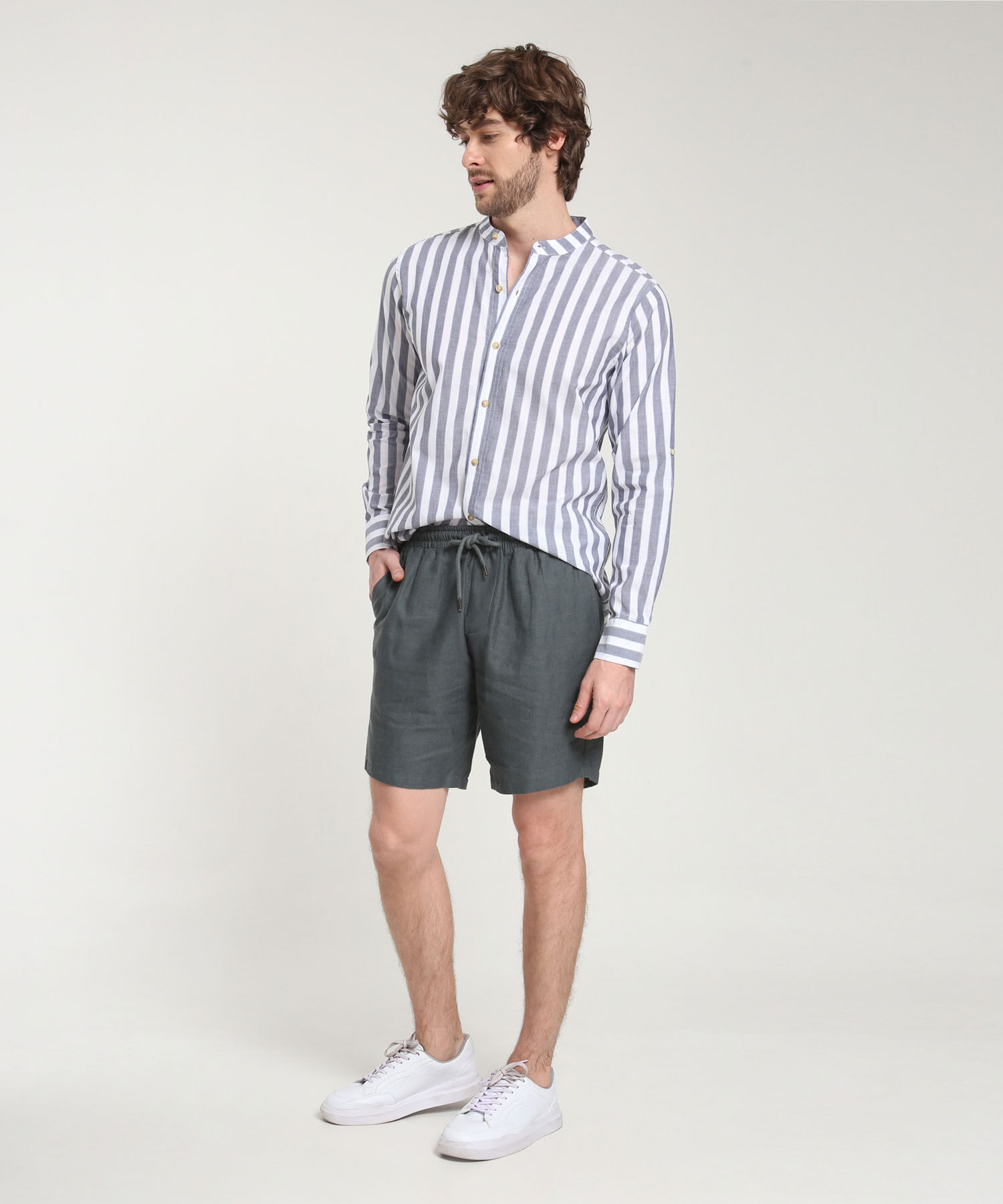 Camisa Manga Larga Cuello Mao