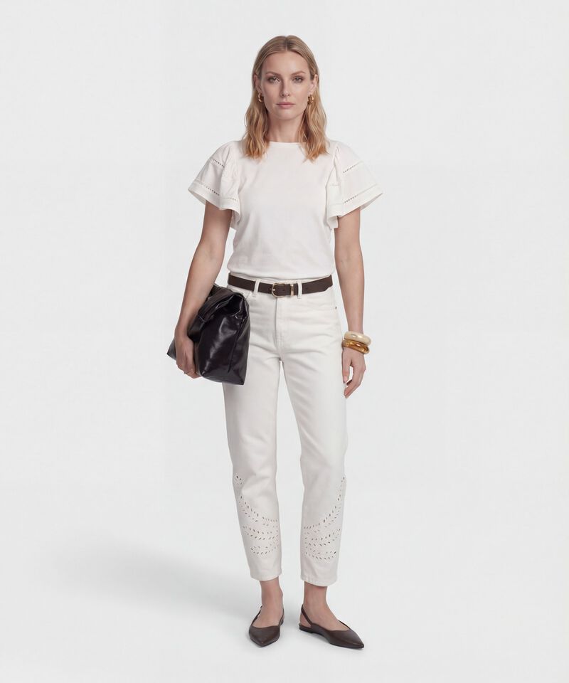 Jean Mom con Bordados Calados para Mujer