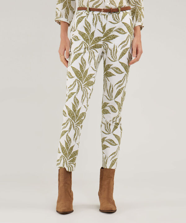 Pantalón Básico Bolsillos Diagonal Estampado Con Cinturón