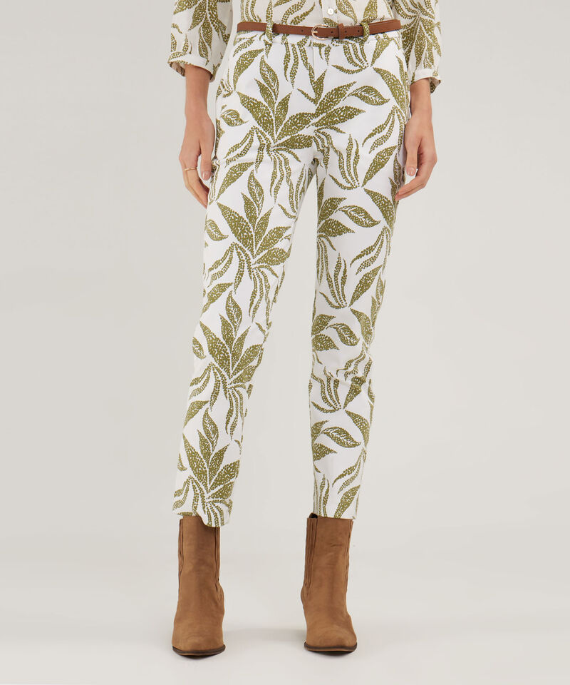 Pantalón Básico Bolsillos Diagonal Estampado Con Cinturón