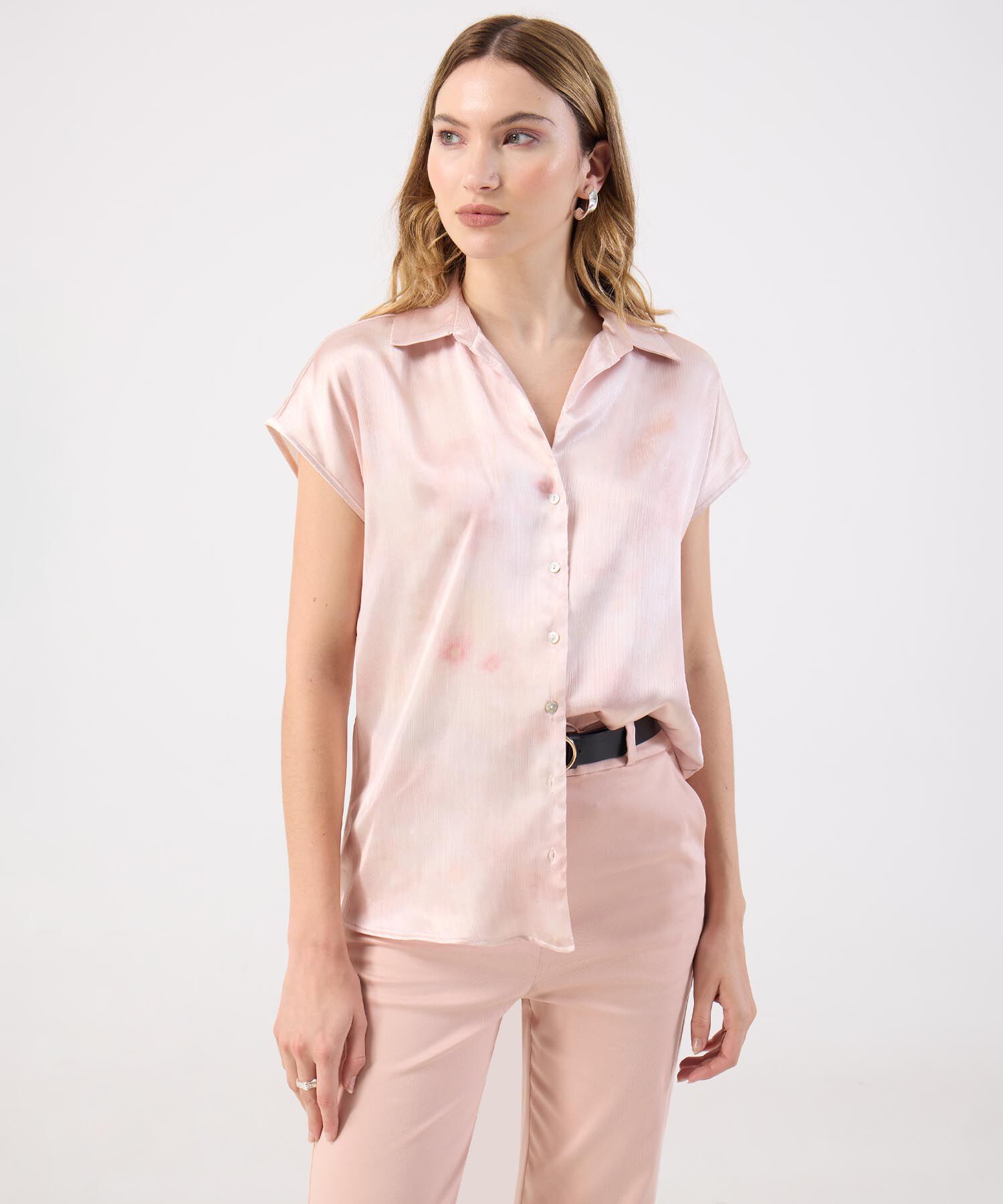 Blusa Satinada Rosa Tie-Dye Elegante