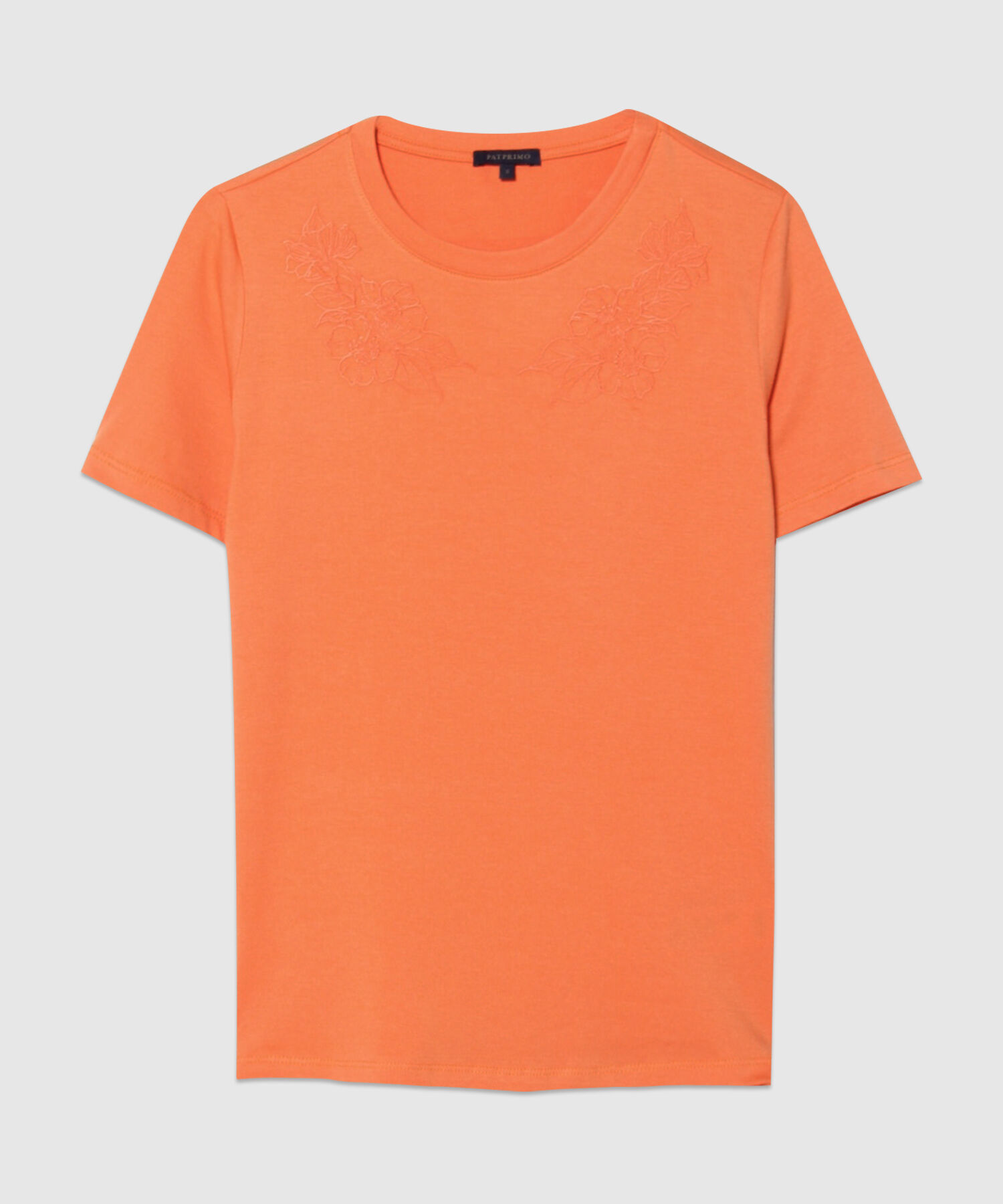 Camiseta Unicolor Cuello Redondo Con Bordado