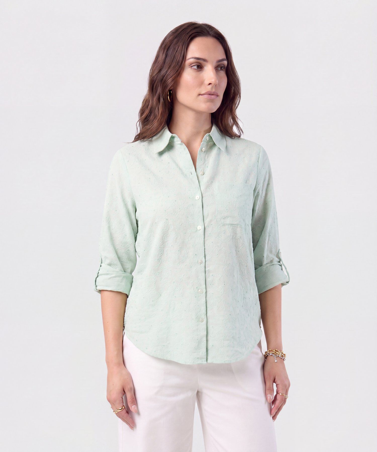 Camisa Texturizada con Manga Larga para Mujer
