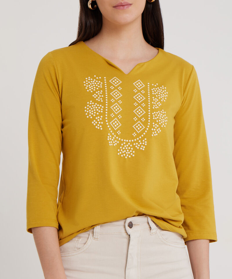Camiseta Manga 3/4, Escote Herradura Con Estampado Screen, Tel Aviv Linea Moda