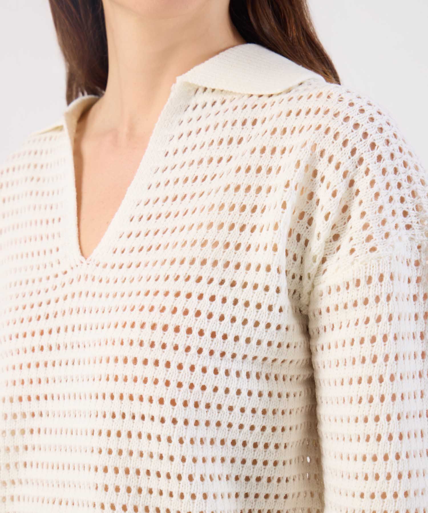 Su&eacute;ter Mujer Tejido Calado Escote V Manga Larga