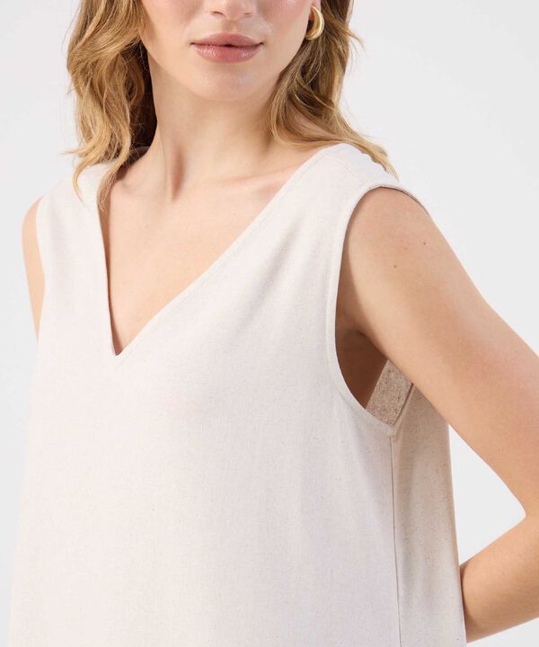 Vestido Corto Liso Mujer Escote V Sin Mangas image number null