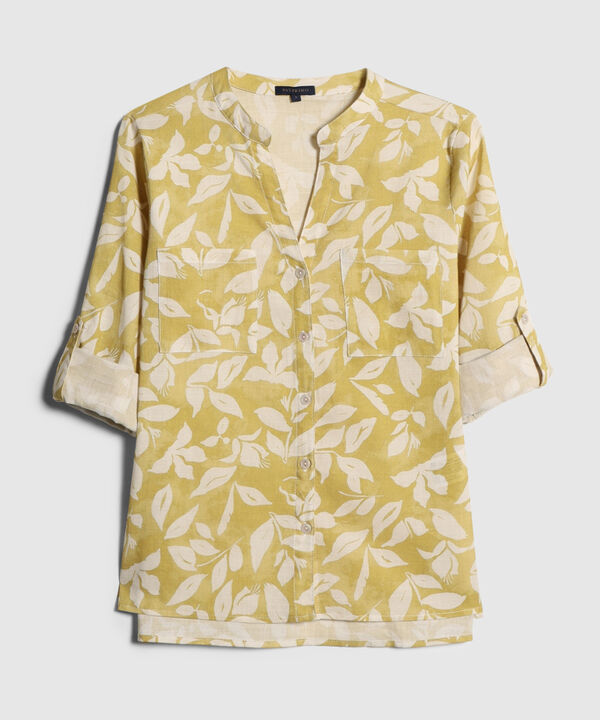 Blusa Manga Larga Estampada En Lino